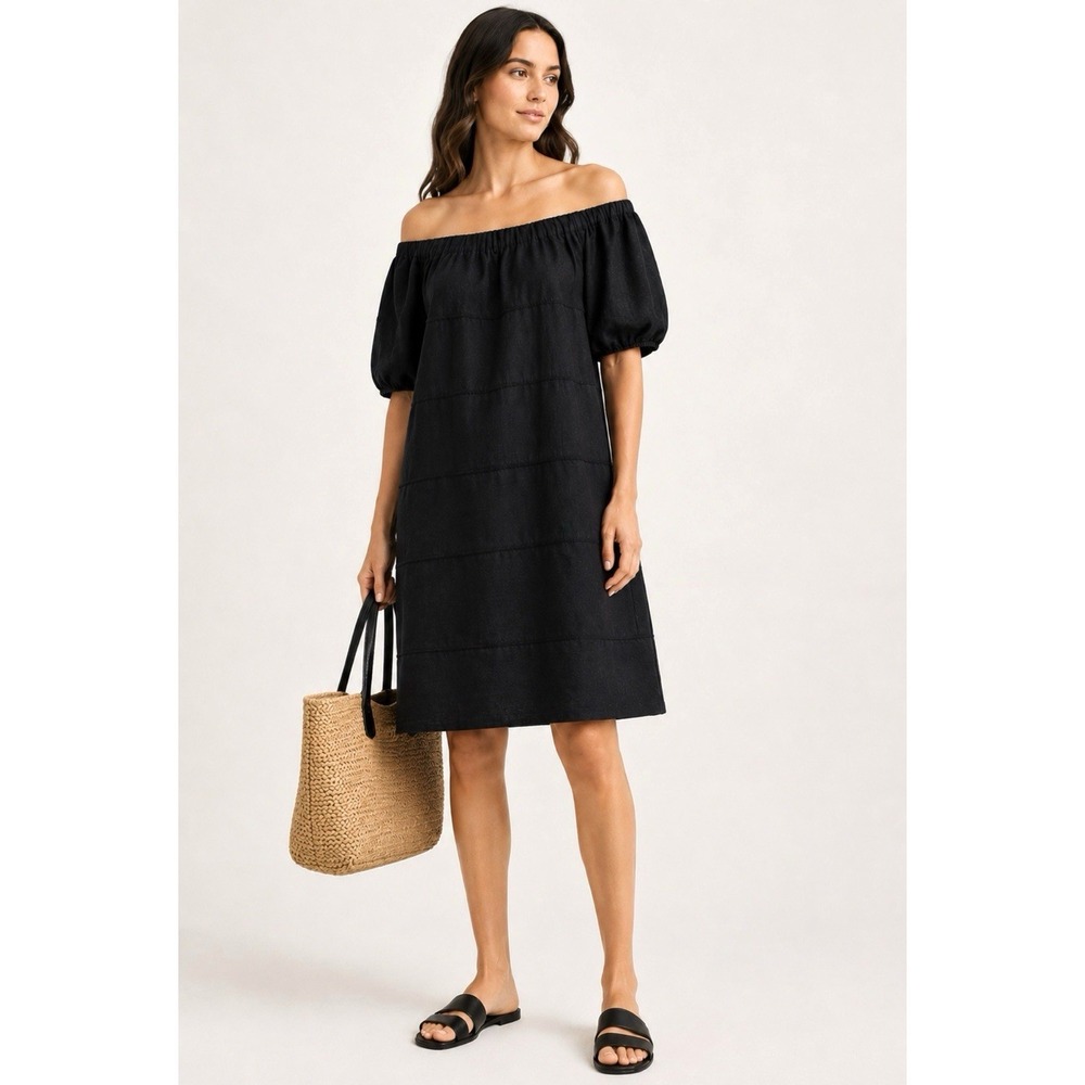 NEW! Witchery 100% Linen Off The Shoulder Knee Length Dress Black SZ 10